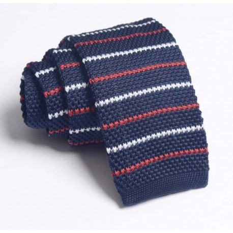 Striped Navy Blue Knit Tie