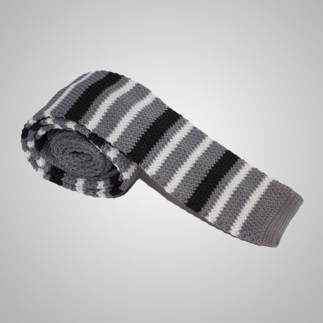 Striped Grey Knit Tie